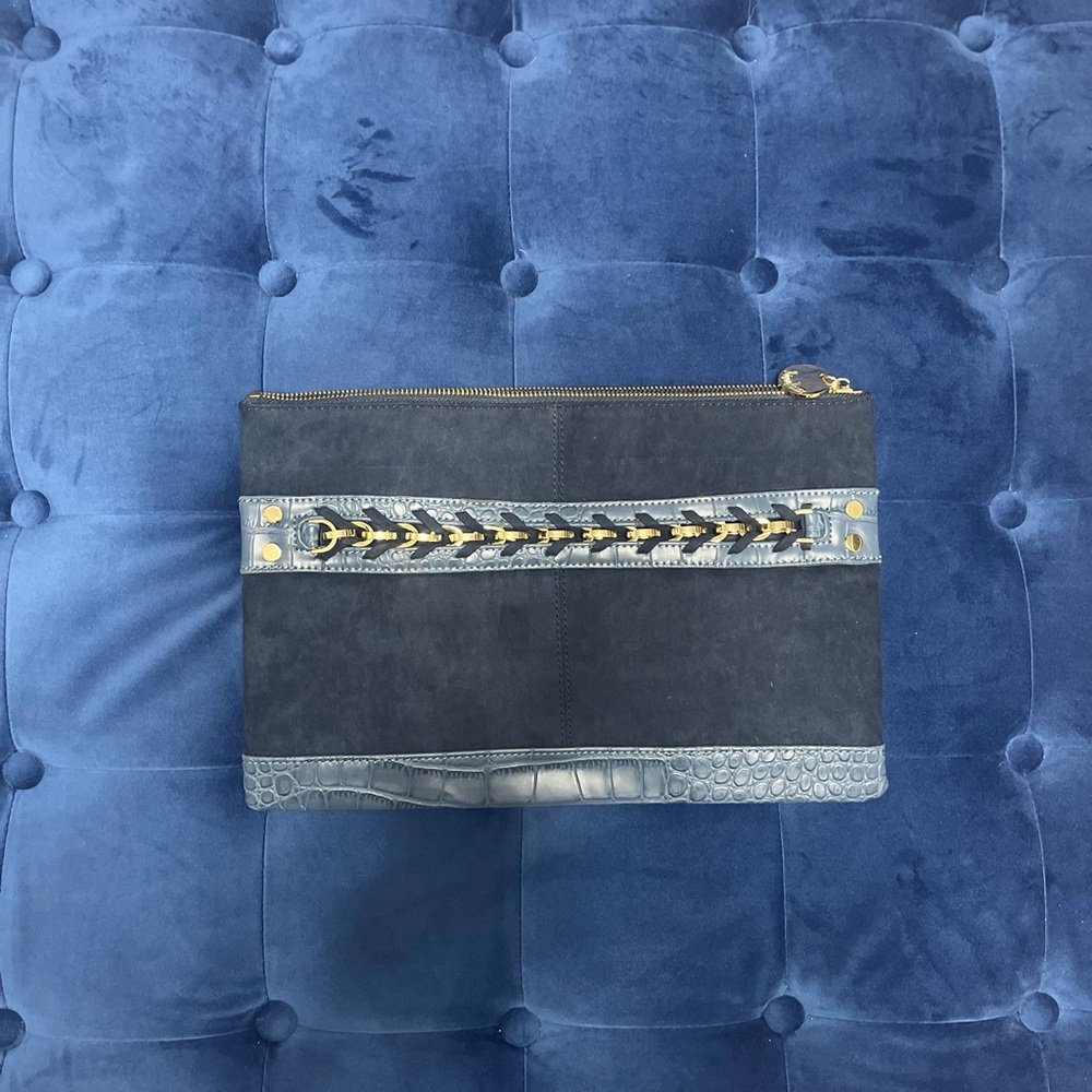 Neiman Marcus Stylish Blue Clutch with Chain Detail
